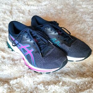 Asics Womens Flyte Foam Sneakers Navy Blue And Pink Color In Size 8.5